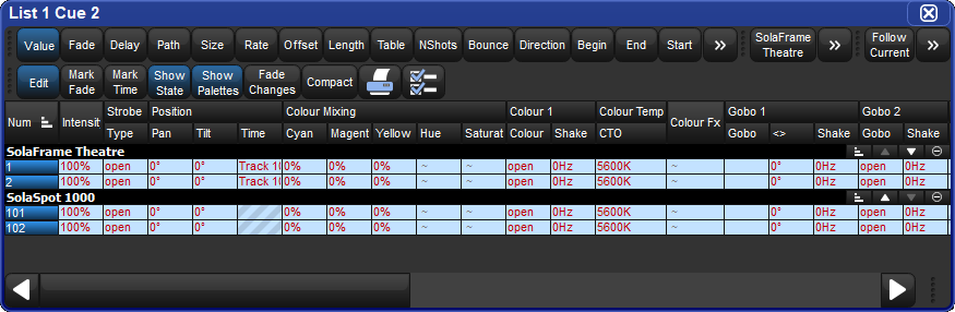 The cue editor window