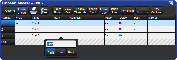 Marking a cue with keypad