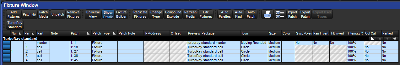 Screenshot fragment of the fixture window showing a SHAPESHIFTER compound fixture