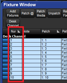 Screenshot fragment of fixture window showing fixtures with duplicate fixture numbers