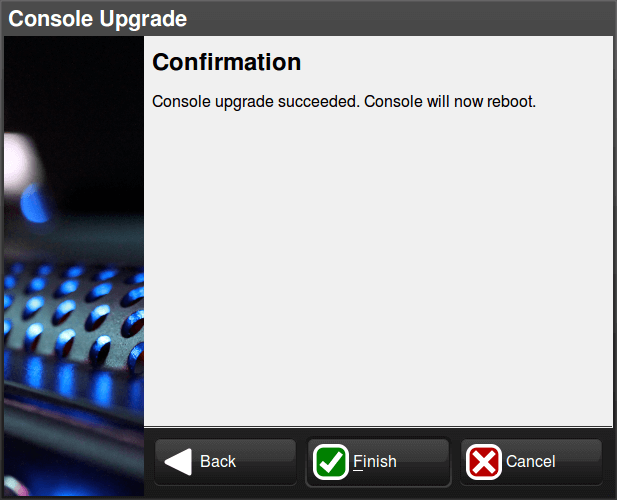 Console Upgrade Utility Finish.