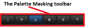 Annotated screenshot fragment of the palette masking toolbar in a palette editor window