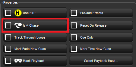 Screenshot fragment of Is a Chase button of Playback Options Cuelist window.