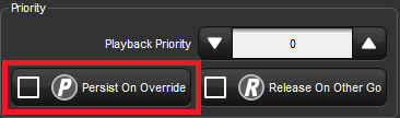 Screenshot fragment of Persist on Override button of Playback Options Cuelist window.