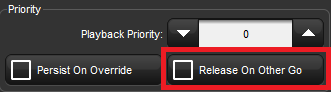 Screenshot fragment of Release on Other Go button of Playback Options Cuelist window.