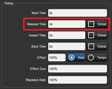 Screenshot fragment of Release Time cell of Playback Options Cuelist window.