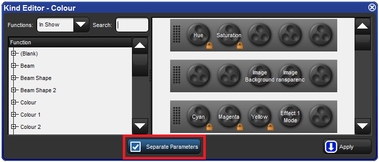 Fragment of a Kind Editor showing the Separate Parameters Option