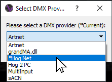 Vectorworks Vision Selection DMX Provider Menu