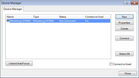 Configuring WYSIWYG, step 3 - the Device Manager with
									DP