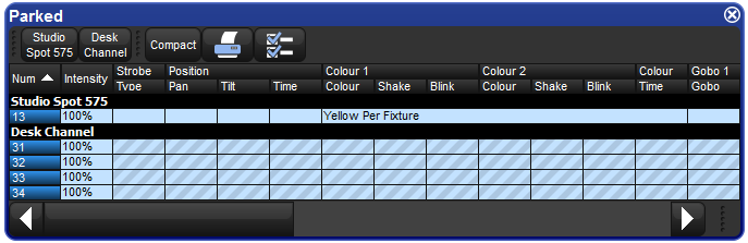 The Park Editor window, showing some parked fixtures