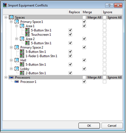 Import Equipment List Conflicts Dialog