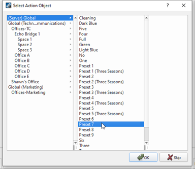 Select Action Object Dialog