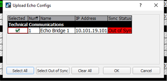 Upload Echo Configuration Dialog