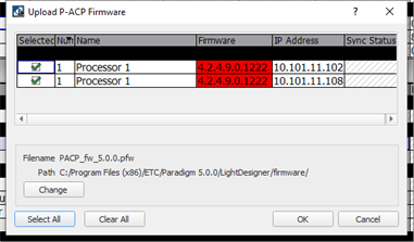 Upload Processor Firmware Dialog