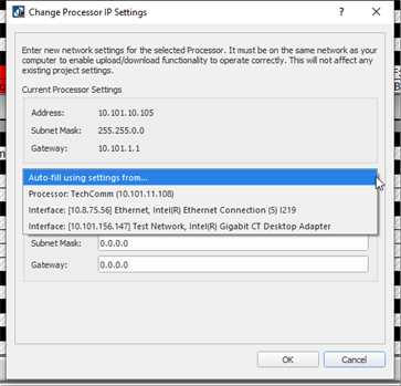 Change Processor Auto IP Settings