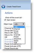 Timed Events, Create Timed Event Actions, Object Type