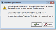 Import Equipment List Errors Dialog