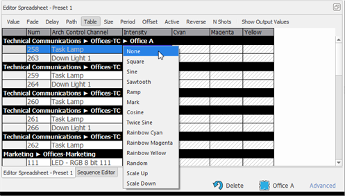 Editor Spreadsheet Edit Preset Table