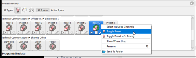 Echo Control Systems, Echo Preset Toggle All