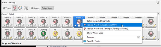 Echo Control Systems, Preset Directory, Echo Presets Toggle