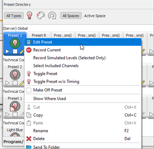 Preset Directory, Edit Context Menu