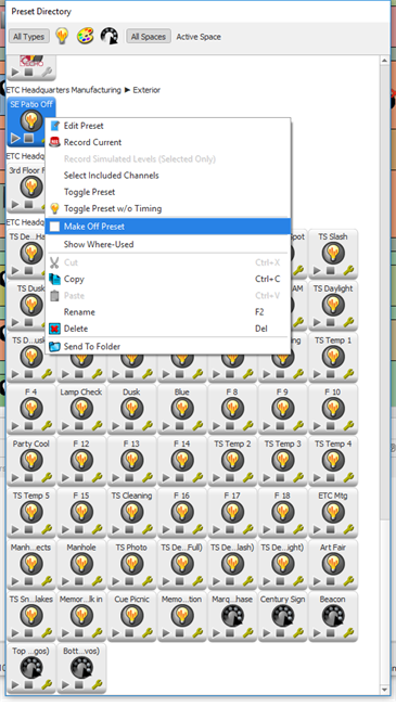 Prest Directory, Make Off Preset Context Menu