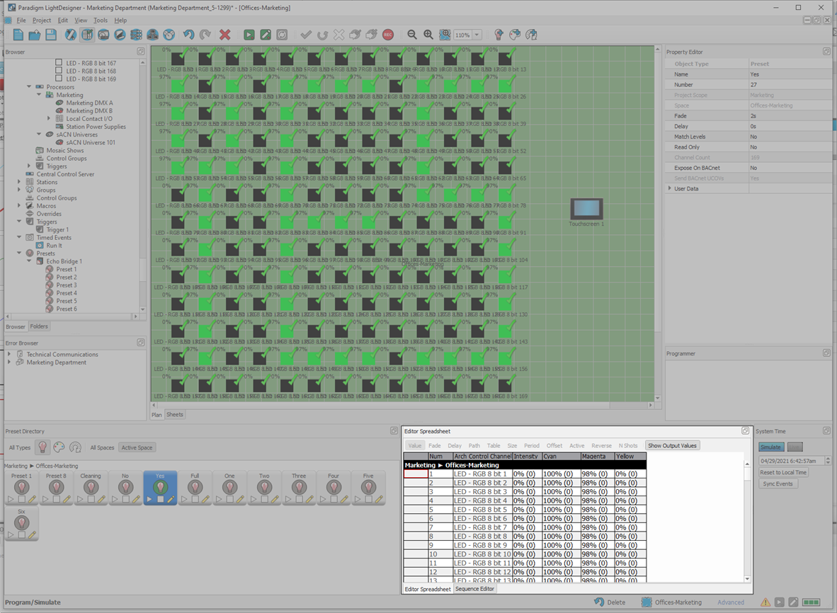 Program/Simulate Editor Spreadsheet