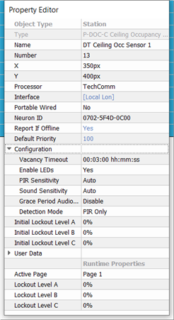 Occupancy Sensor Property Editor