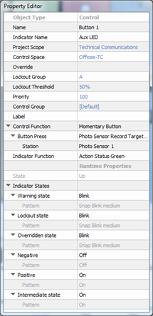 Selected Photo Sensor Lux Button Properties