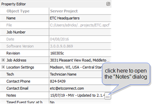 Notes Dialog inside Propert Editor