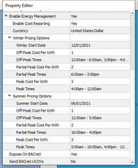 Energy Management Property inside Property Editor