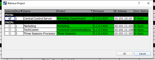 Network View, Retrieve Project