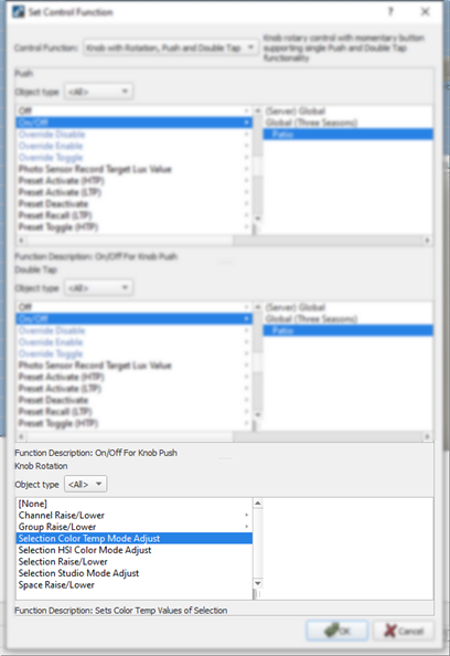 Set Control Function, Knob Controls