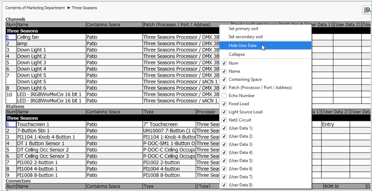 Show or Hide User Data in Sheets View