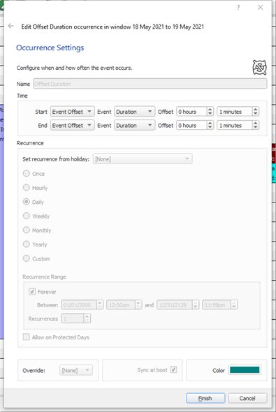 Timed Events Edit Occurrence Settings