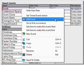 Timed Events, Report View Edit Timed Event