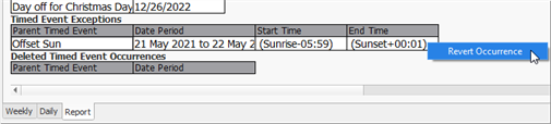 Timed Events Report View, Revert Occurrence