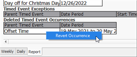 Timed Events Report View, Revert Occurrence Deletion