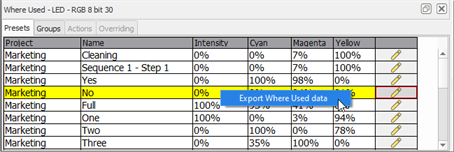 Where Used, Export Data