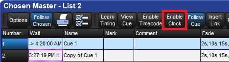 Cuelist Clock Enable