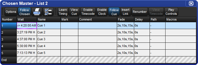 Cuelist W Clock Triggers